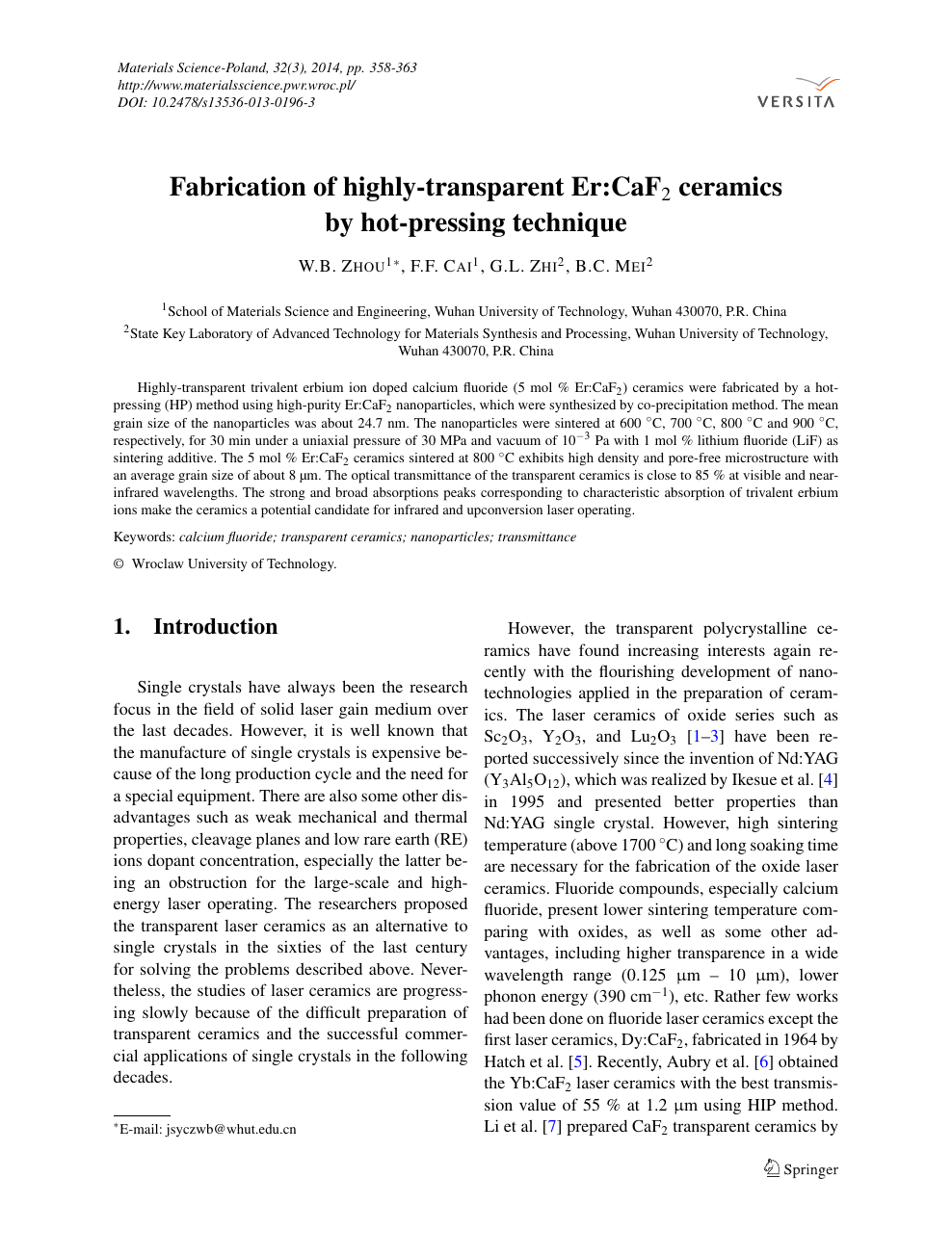 Fabrication Of Highly Transparent Er Caf2 Ceramics By Hot Pressing Technique Topic Of Research Paper In Materials Engineering Download Scholarly Article Pdf And Read For Free On Cyberleninka Open Science Hub