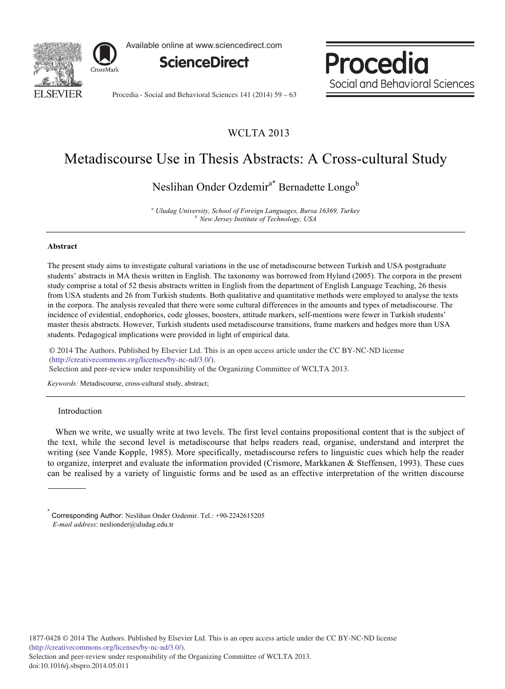 Metadiscourse Use In Thesis Abstracts A Cross Cultural Study Topic Of Research Paper In Educational Sciences Download Scholarly Article Pdf And Read For Free On Cyberleninka Open Science Hub