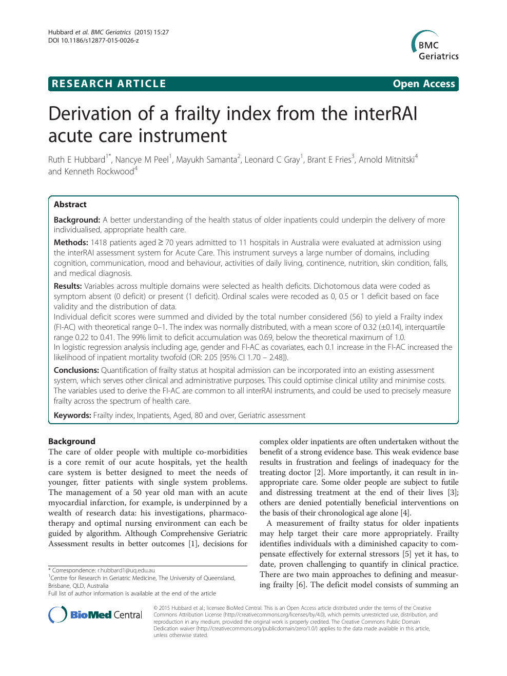 Clinical Frailty Scale - Geriatric Medicine Research - Dalhousie University