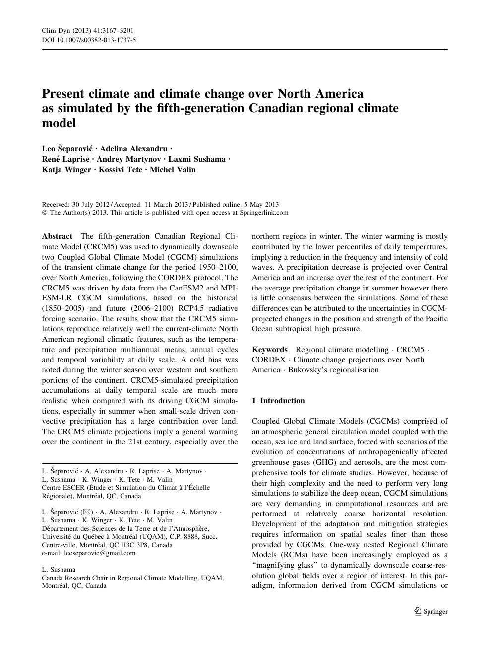 Present Climate And Climate Change Over North America As Simulated By The Fifth Generation Canadian Regional Climate Model Topic Of Research Paper In Earth And Related Environmental Sciences Download Scholarly Article Pdf