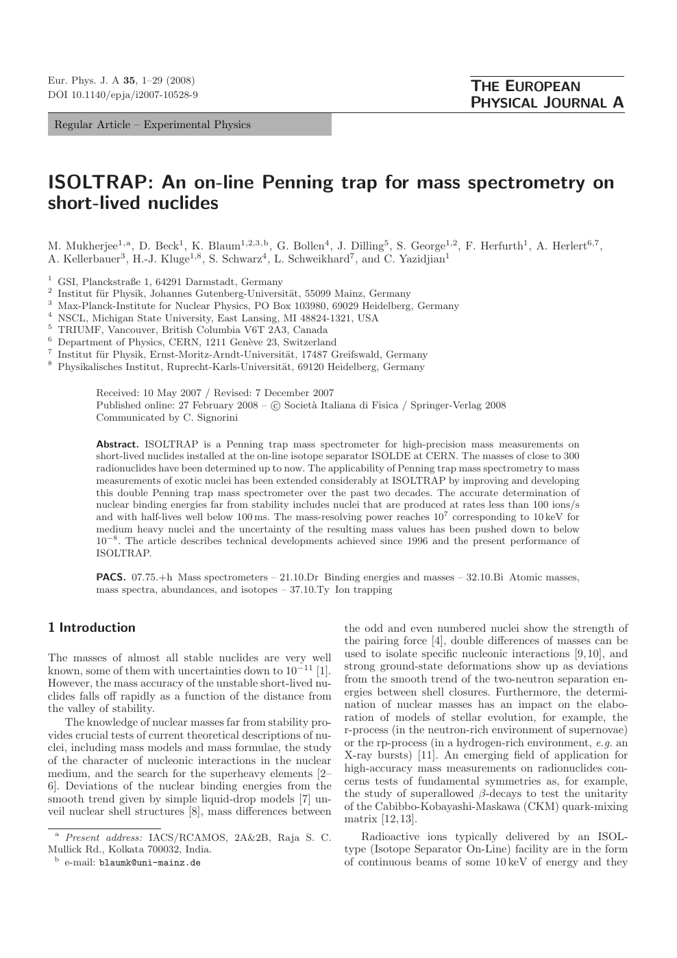 Isoltrap An On Line Penning Trap For Mass Spectrometry On Short Lived Nuclides Topic Of Research Paper In Physical Sciences Download Scholarly Article Pdf And Read For Free On Cyberleninka Open Science Hub