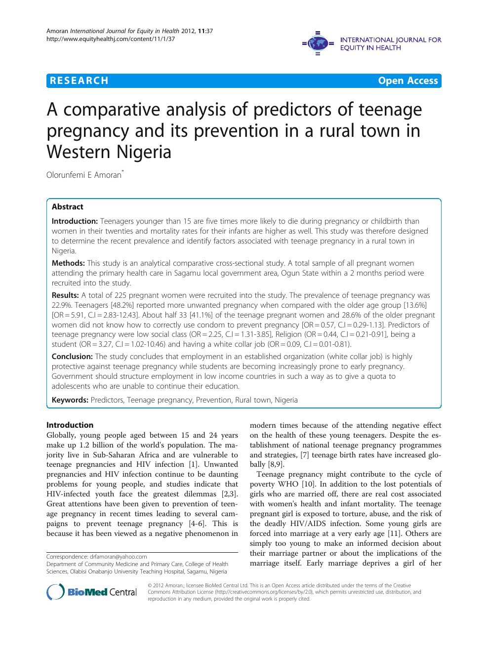 teenage pregnancy background of the study
