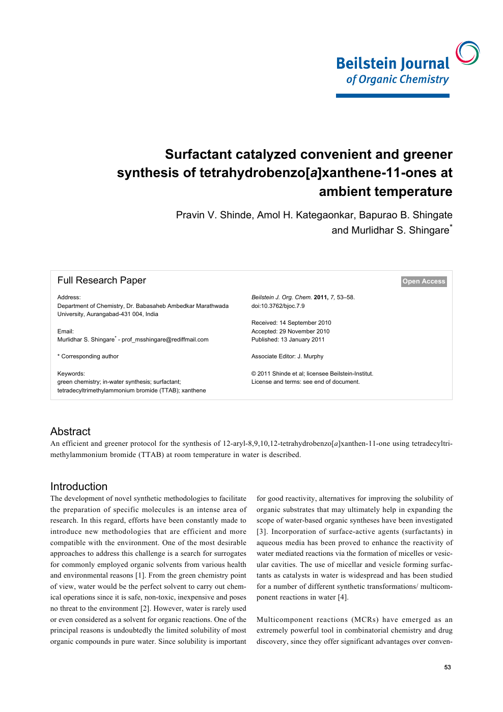Surfactant Catalyzed Convenient And Greener Synthesis Of