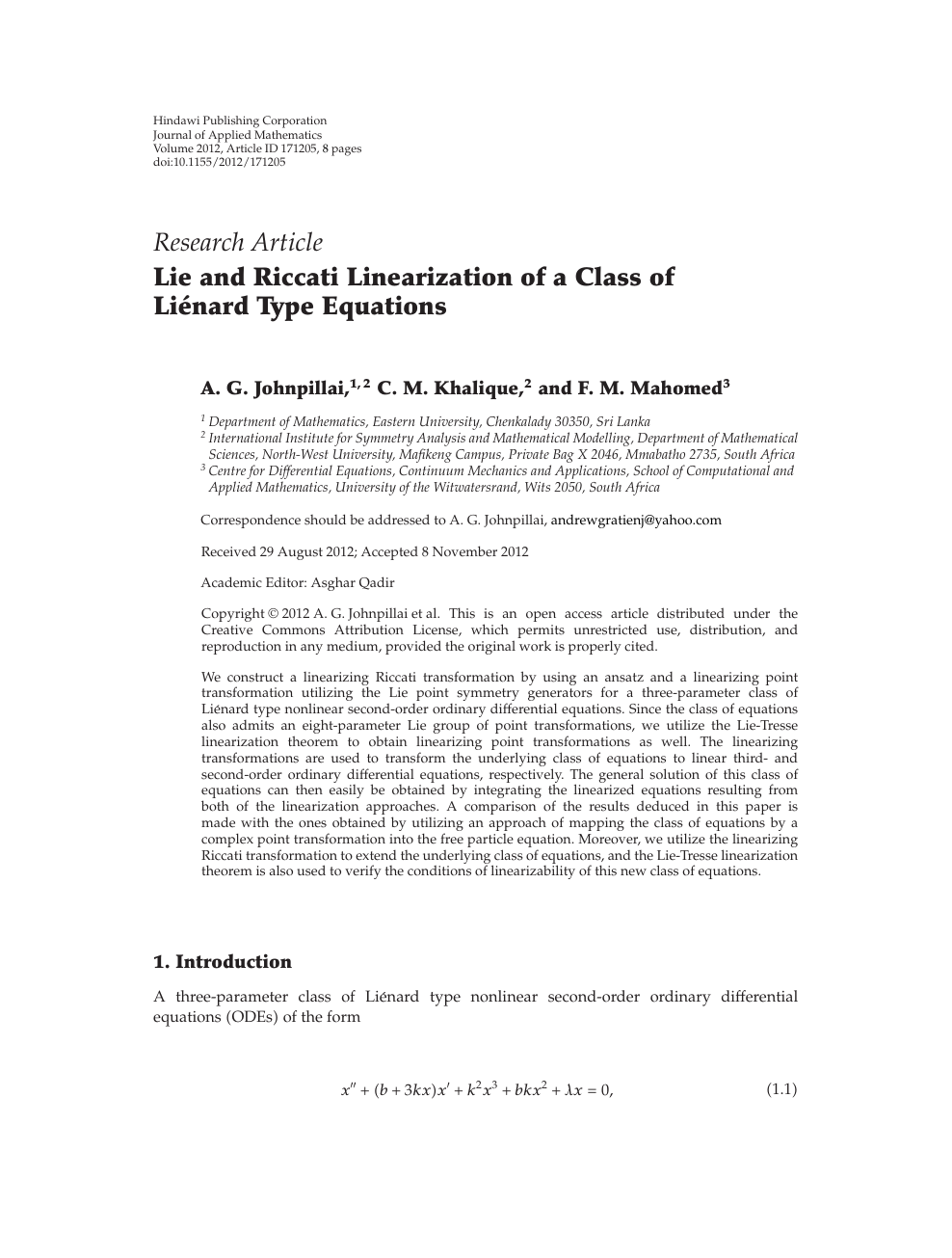 Lie And Riccati Linearization Of A Class Of Lienard Type Equations Topic Of Research Paper In Mathematics Download Scholarly Article Pdf And Read For Free On Cyberleninka Open Science Hub