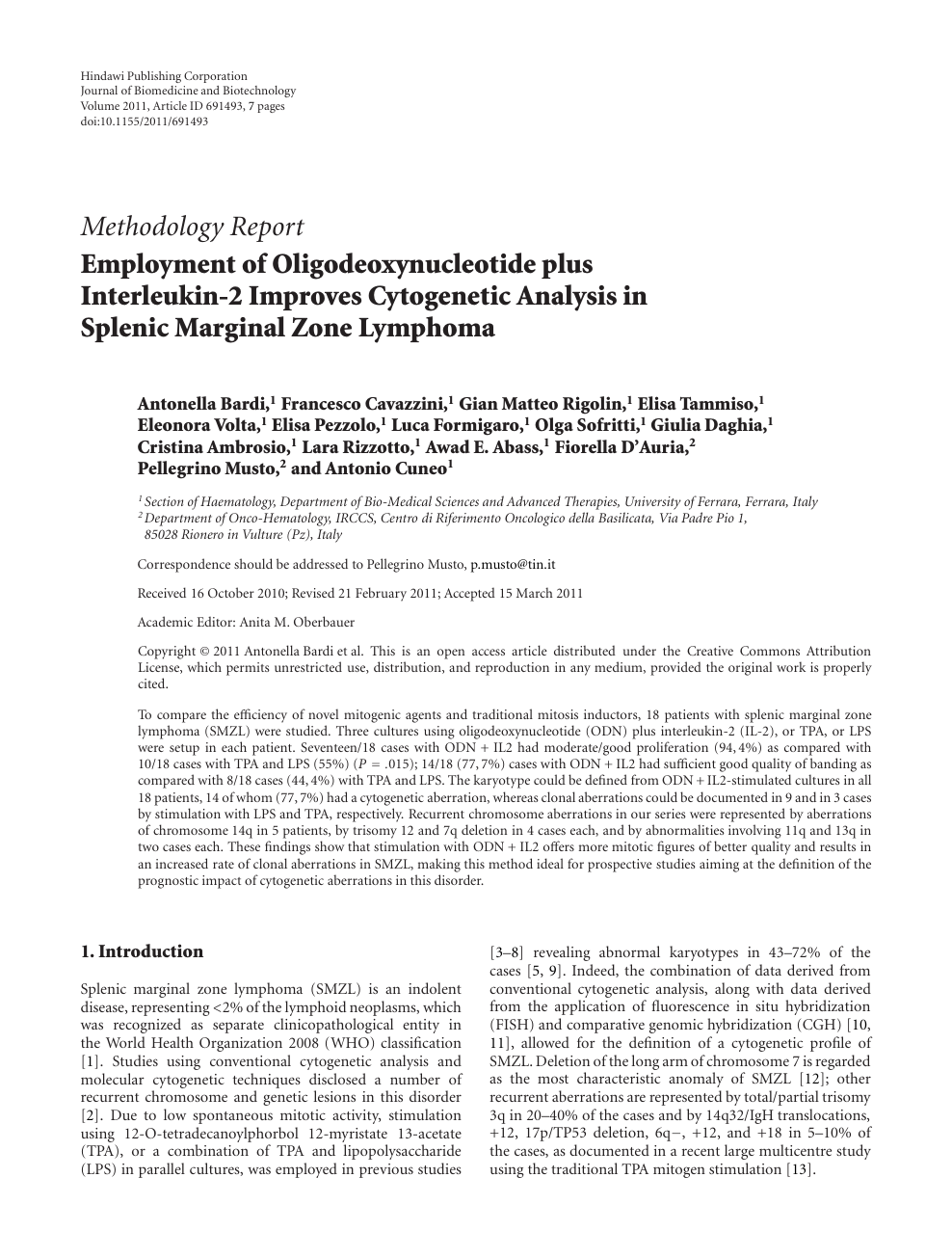 Employment Of Oligodeoxynucleotide Plus Interleukin 2 Improves Cytogenetic Analysis In Splenic Marginal Zone Lymphoma Topic Of Research Paper In Clinical Medicine Download Scholarly Article Pdf And Read For Free On Cyberleninka Open