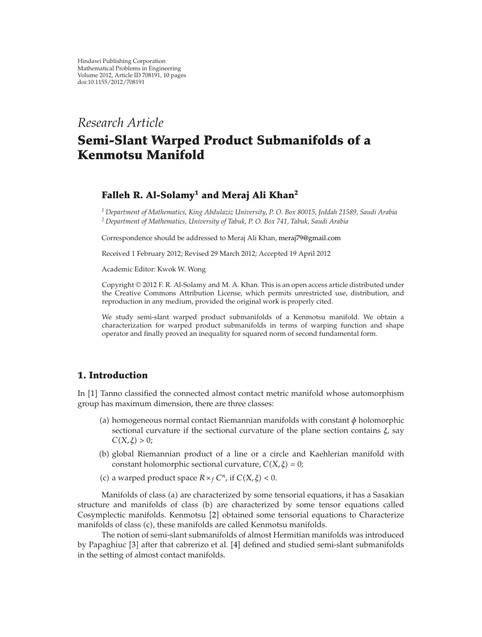 Semi Slant Warped Product Submanifolds Of A Kenmotsu Manifold Topic Of Research Paper In Mathematics Download Scholarly Article Pdf And Read For Free On Cyberleninka Open Science Hub