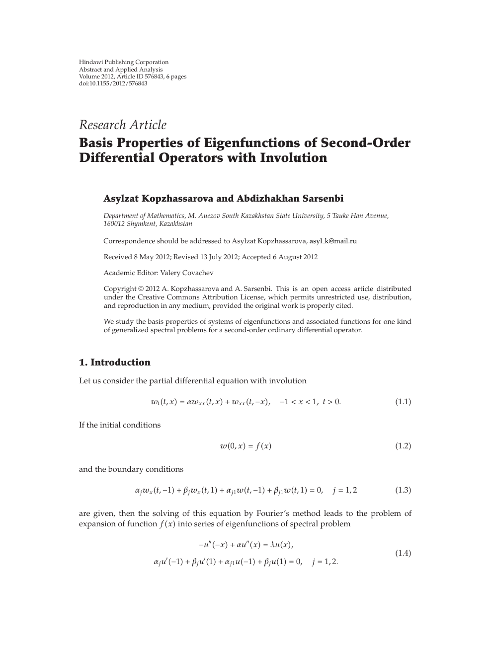 Basis Properties Of Eigenfunctions Of Second Order Differential Operators With Involution Topic Of Research Paper In Mathematics Download Scholarly Article Pdf And Read For Free On Cyberleninka Open Science Hub