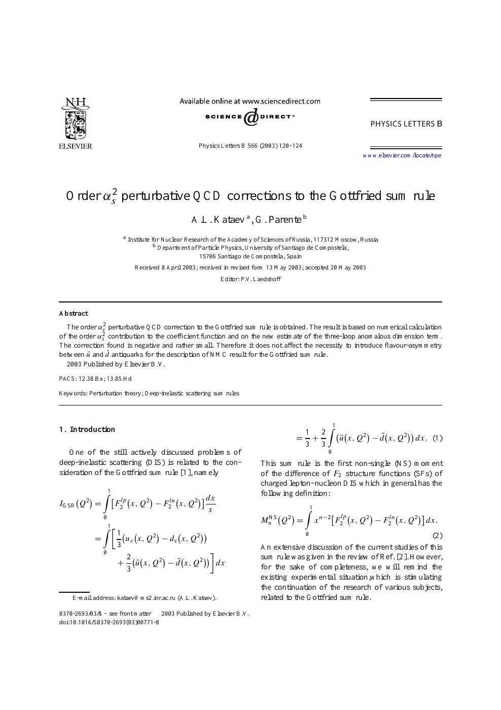 Order As2 Perturbative Qcd Corrections To The Gottfried Sum Rule Topic Of Research Paper In Physical Sciences Download Scholarly Article Pdf And Read For Free On Cyberleninka Open Science Hub