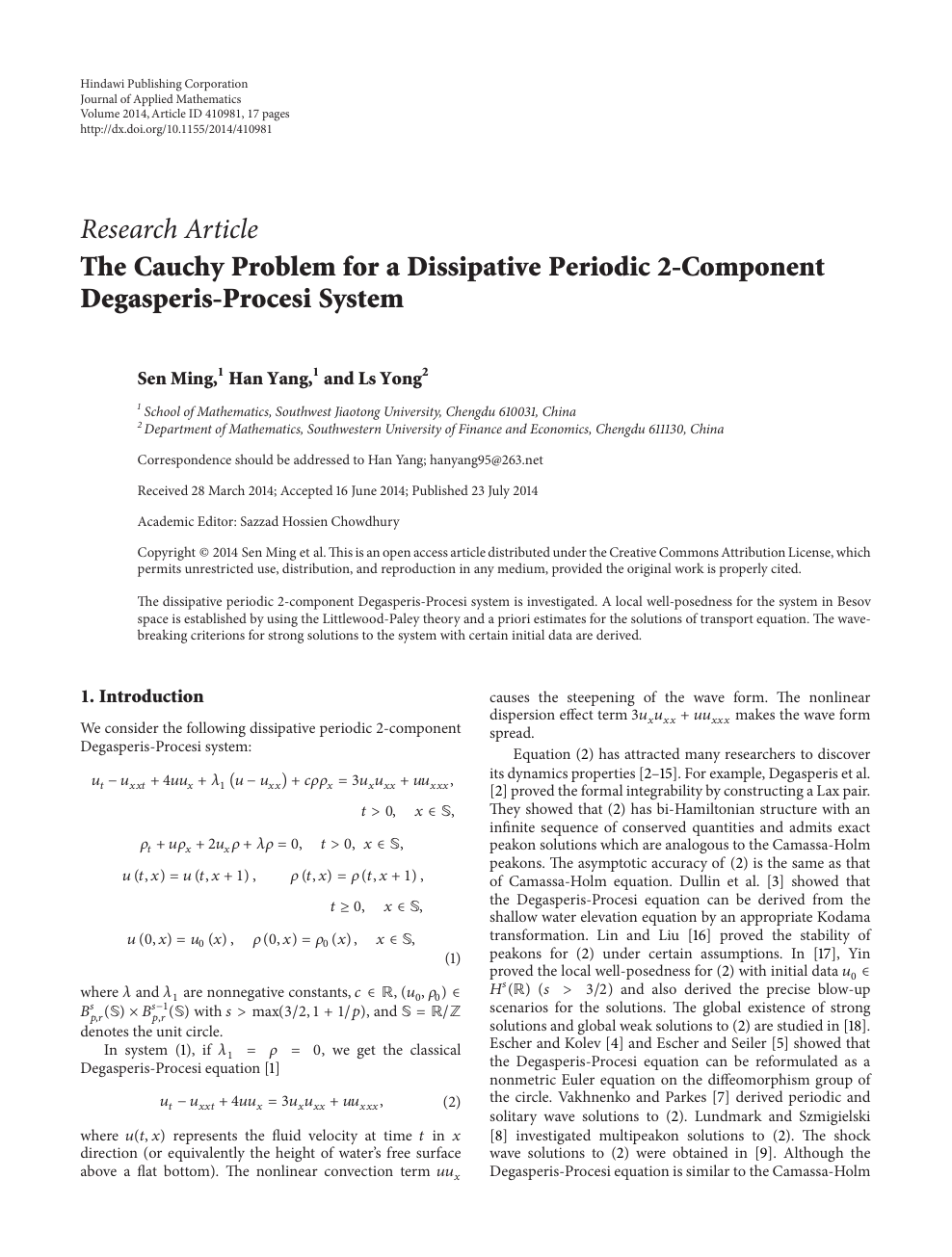 The Cauchy Problem For A Dissipative Periodic 2 Component Degasperis Procesi System Topic Of Research Paper In Mathematics Download Scholarly Article Pdf And Read For Free On Cyberleninka Open Science Hub
