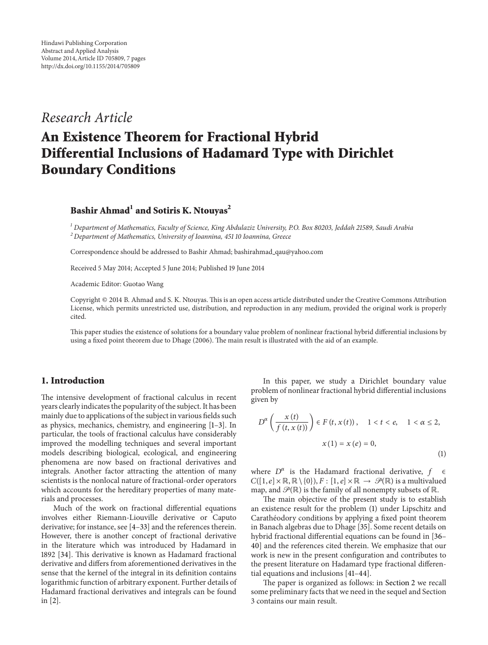 An Existence Theorem For Fractional Hybrid Differential Inclusions Of Hadamard Type With Dirichlet Boundary Conditions Topic Of Research Paper In Mathematics Download Scholarly Article Pdf And Read For Free On Cyberleninka