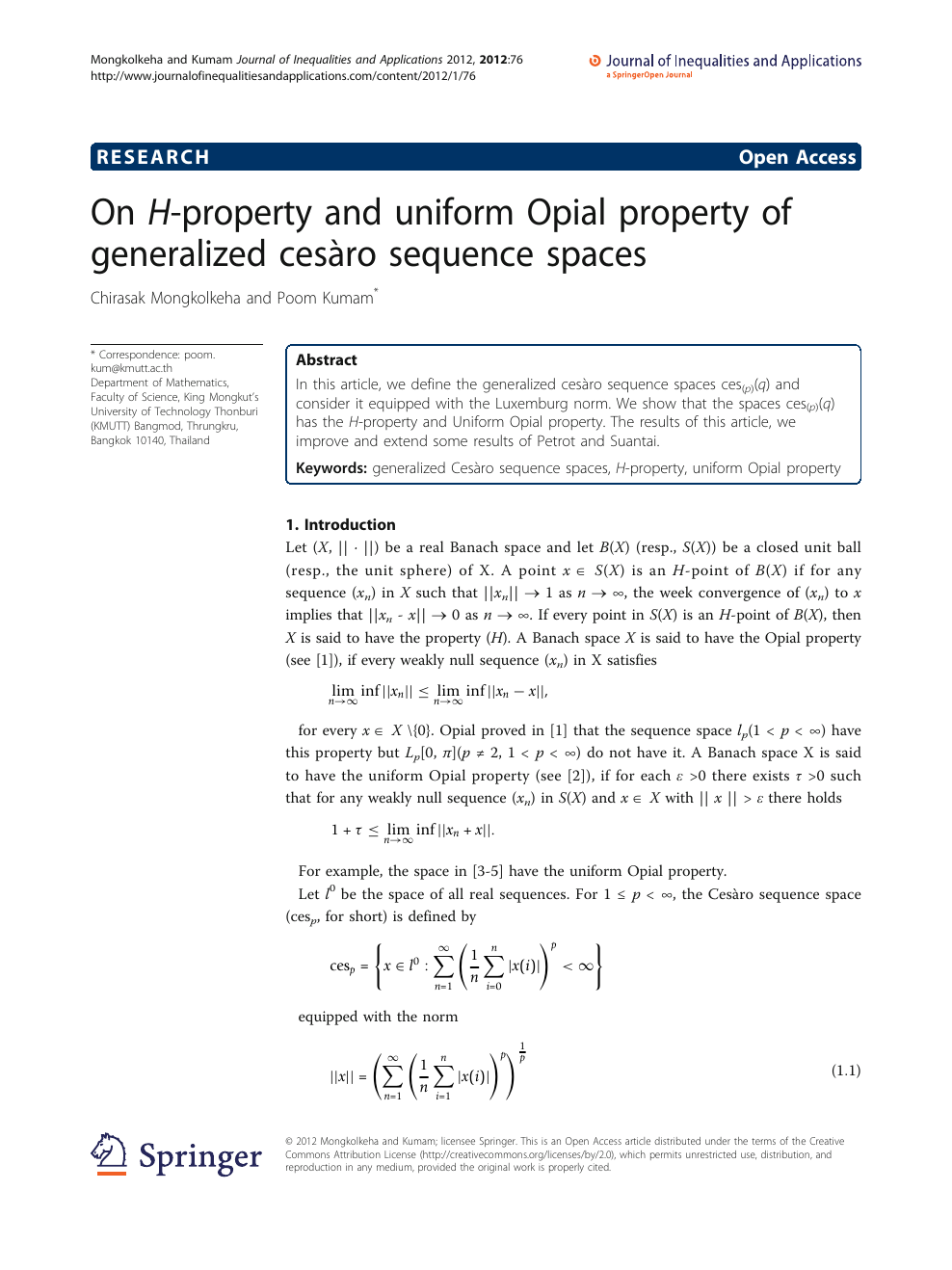 On H Property And Uniform Opial Property Of Generalized Cesaro Sequence Spaces Topic Of Research Paper In Mathematics Download Scholarly Article Pdf And Read For Free On Cyberleninka Open Science Hub