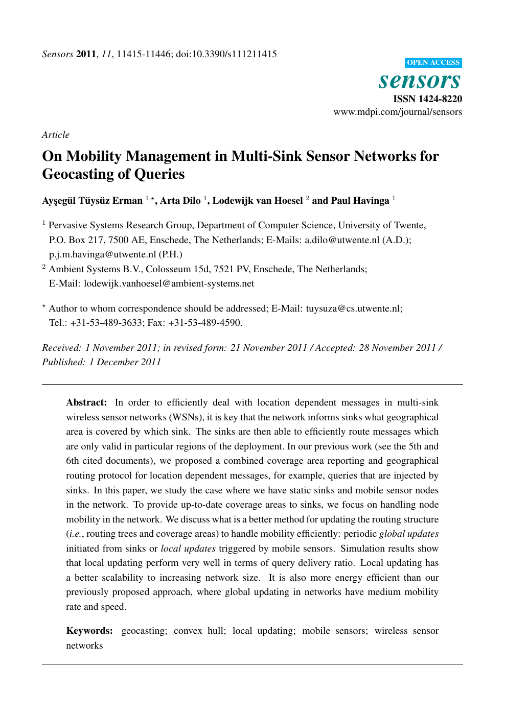 On Mobility Management In Multi Sink Sensor Networks For Geocasting Of Queries Topic Of Research Paper In Electrical Engineering Electronic Engineering Information Engineering Download Scholarly Article Pdf And Read For Free On