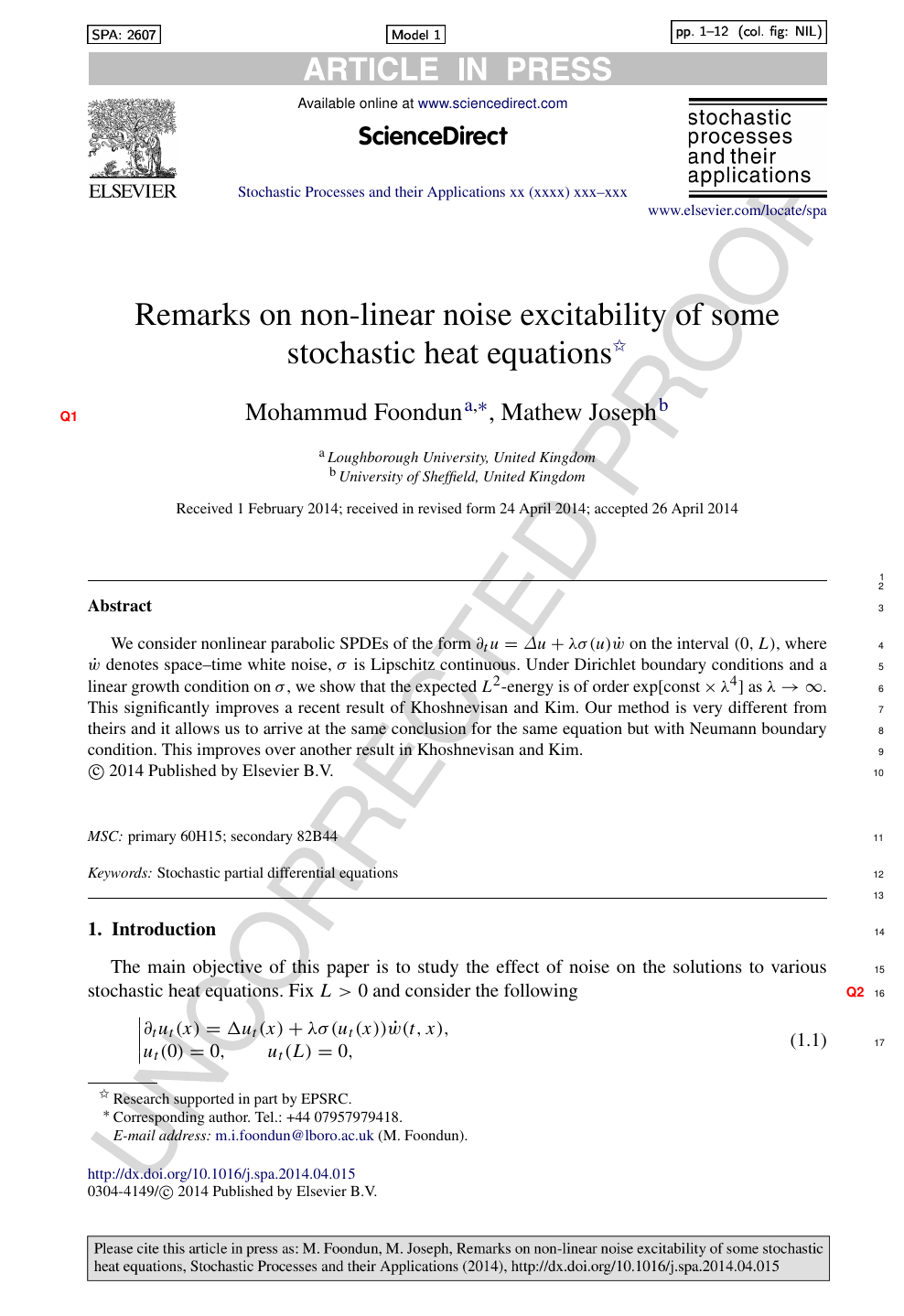 Remarks On Non Linear Noise Excitability Of Some Stochastic Heat Equations Topic Of Research Paper In Mathematics Download Scholarly Article Pdf And Read For Free On Cyberleninka Open Science Hub