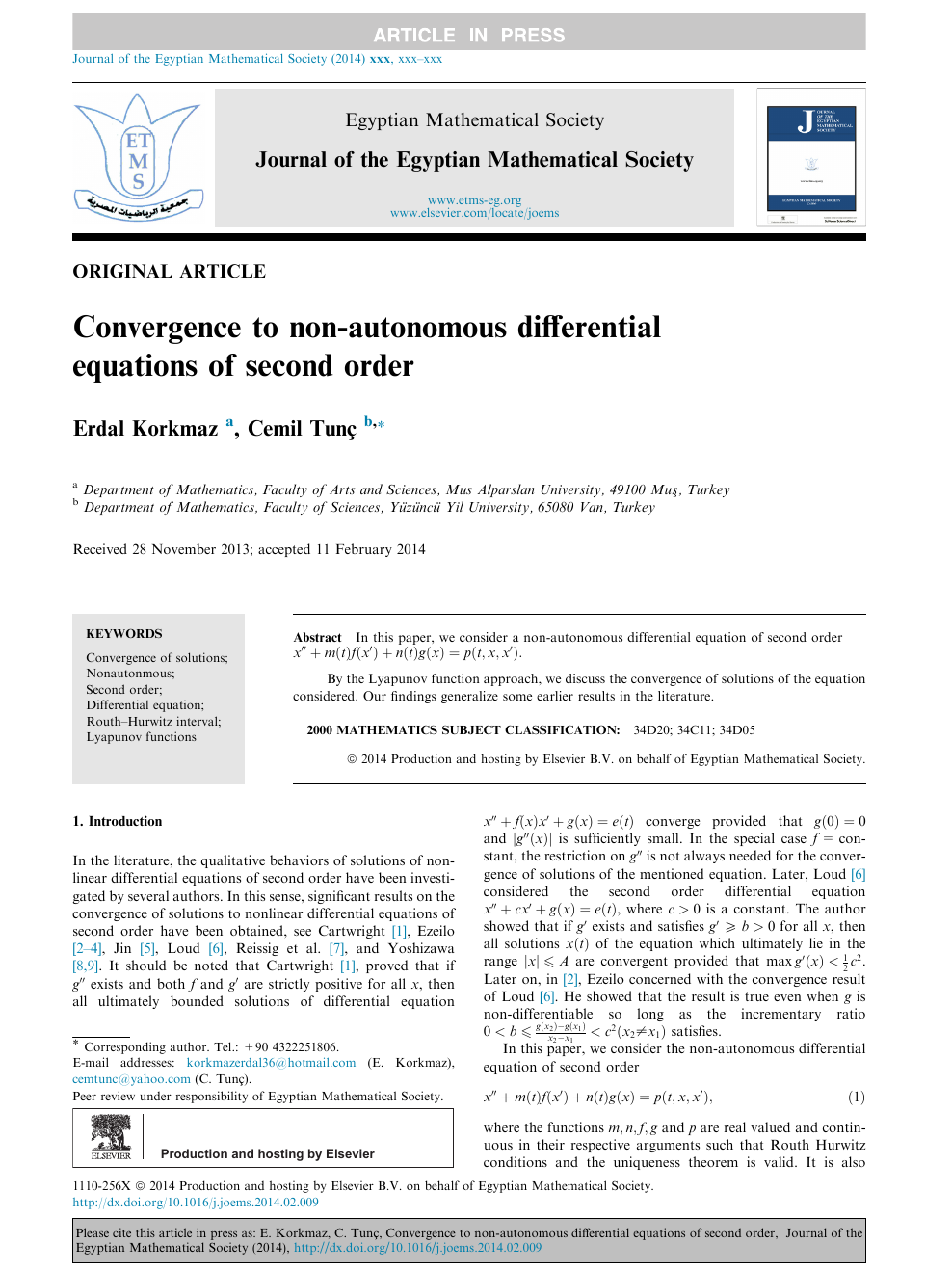 Convergence To Non Autonomous Differential Equations Of Second Order Topic Of Research Paper In Mathematics Download Scholarly Article Pdf And Read For Free On Cyberleninka Open Science Hub