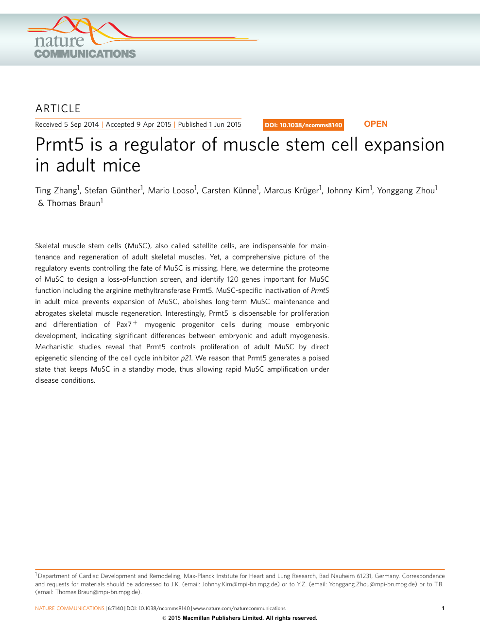Prmt5 Is A Regulator Of Muscle Stem Cell Expansion In Adult Mice Topic Of Research Paper In Biological Sciences Download Scholarly Article Pdf And Read For Free On Cyberleninka Open Science
