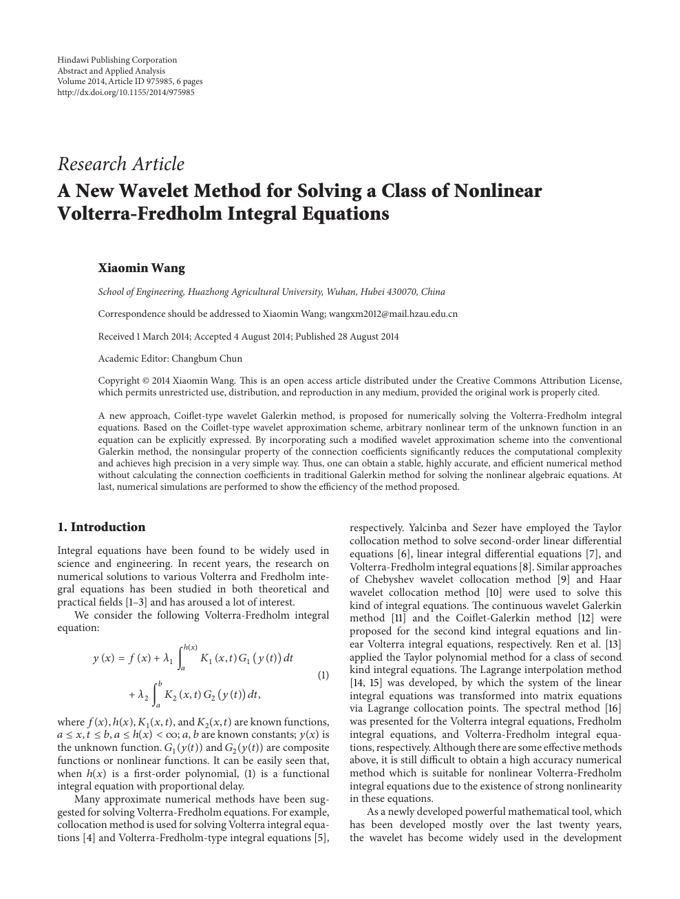 A New Wavelet Method For Solving A Class Of Nonlinear Volterra Fredholm Integral Equations Topic Of Research Paper In Mathematics Download Scholarly Article Pdf And Read For Free On Cyberleninka Open Science