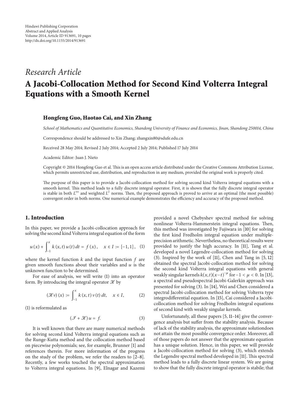 A Jacobi Collocation Method For Second Kind Volterra Integral Equations With A Smooth Kernel Topic Of Research Paper In Mathematics Download Scholarly Article Pdf And Read For Free On Cyberleninka Open Science
