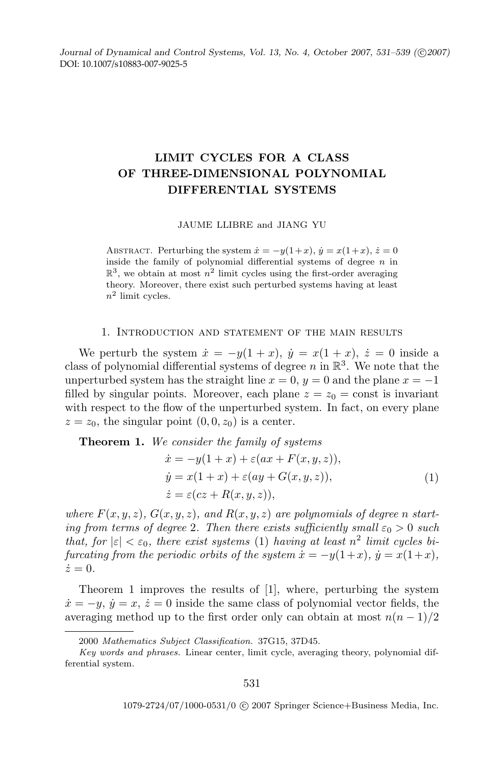 Limit Cycles For A Class Of Three Dimensional Polynomial Differential Systems Topic Of Research Paper In Mathematics Download Scholarly Article Pdf And Read For Free On Cyberleninka Open Science Hub