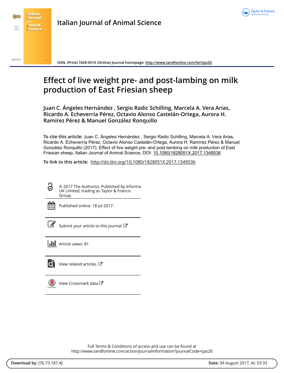 Effect Of Live Weight Pre And Post Lambing On Milk Production Of East Friesian Sheep Topic Of Research Paper In Animal And Dairy Science Download Scholarly Article Pdf And Read For Free