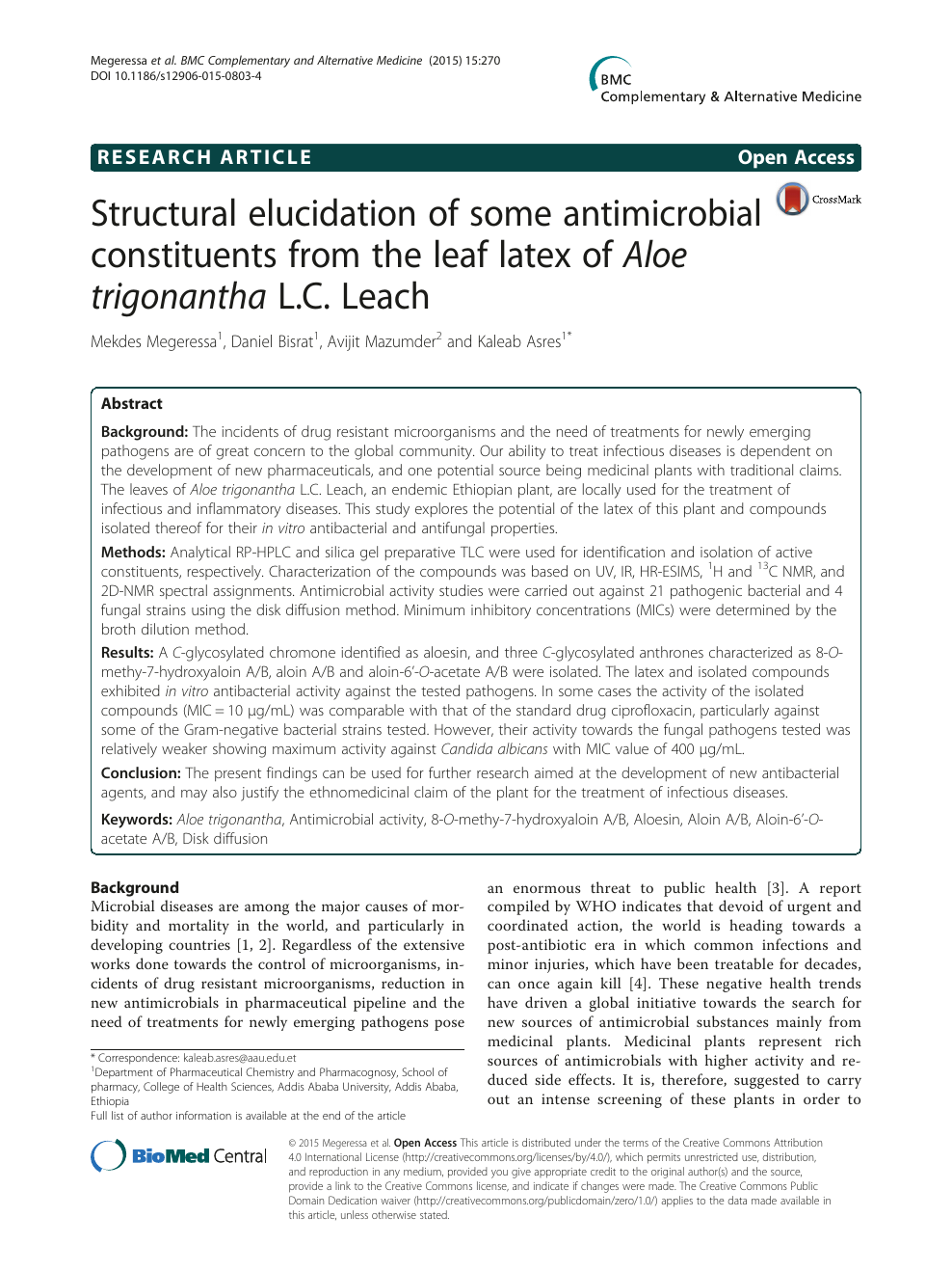 Structural Elucidation Of Some Antimicrobial Constituents From The