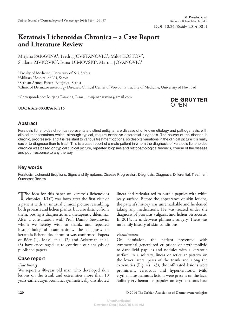Keratosis Lichenoides Chronica A Case Report And Literature