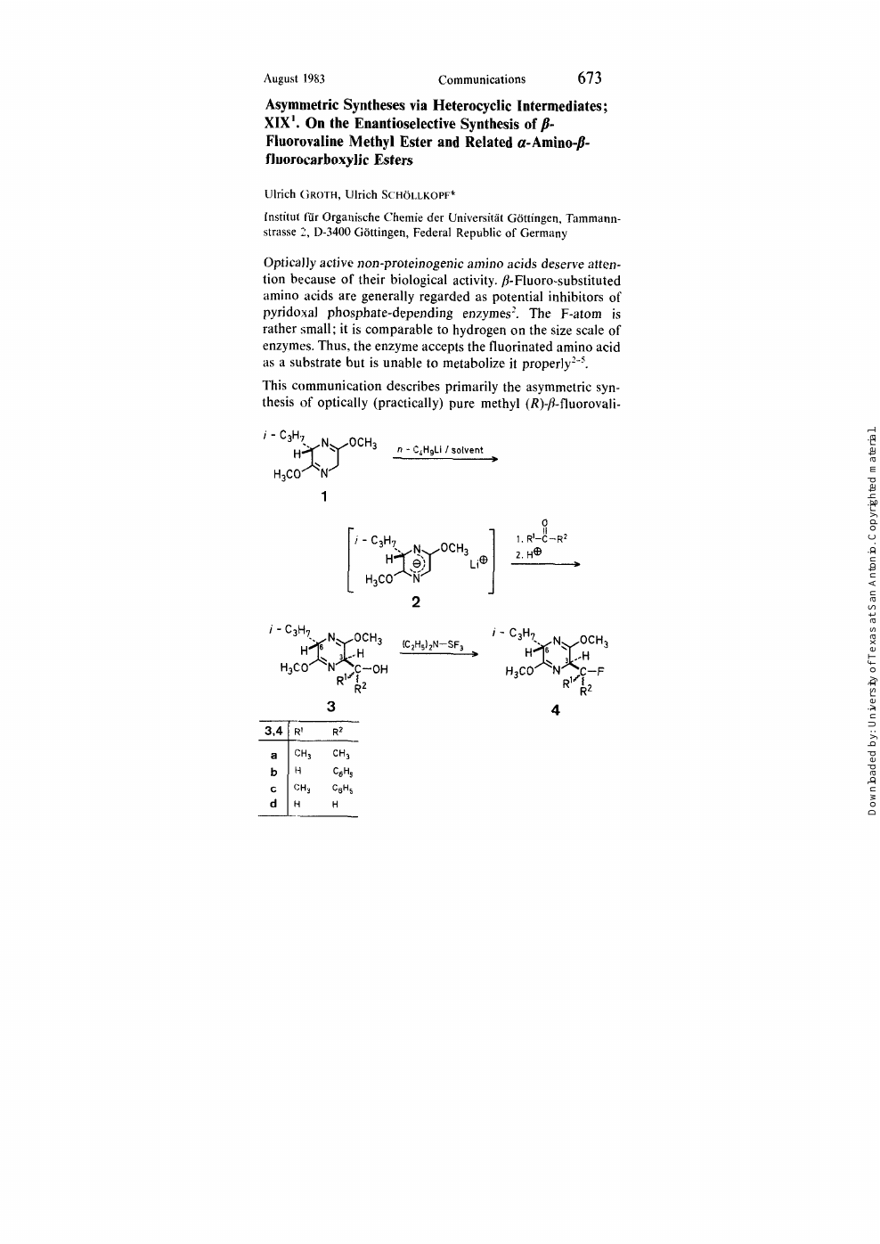 Asymmetric Syntheses Via Heterocyclic Intermediates Xix 1 On The Enantioselective Synthesis Of B Fluorovaline Methyl Ester And Related A Amino B Fluorocarboxylic Esters Topic Of Research Paper In Chemical Sciences Download Scholarly Article Pdf