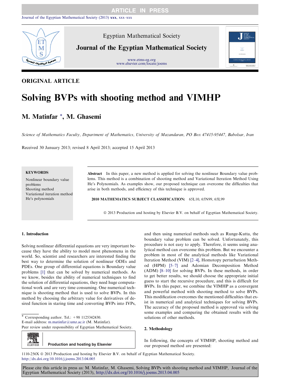 Solving Bvps With Shooting Method And Vimhp Topic Of Research Paper In Mathematics Download Scholarly Article Pdf And Read For Free On Cyberleninka Open Science Hub