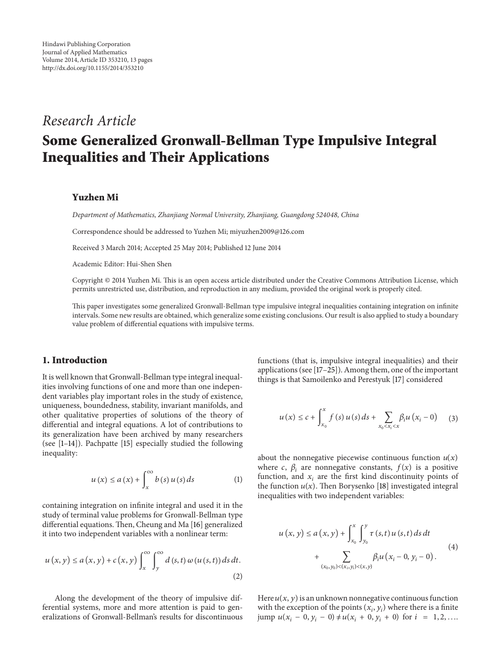 Some Generalized Gronwall Bellman Type Impulsive Integral Inequalities And Their Applications Topic Of Research Paper In Mathematics Download Scholarly Article Pdf And Read For Free On Cyberleninka Open Science Hub
