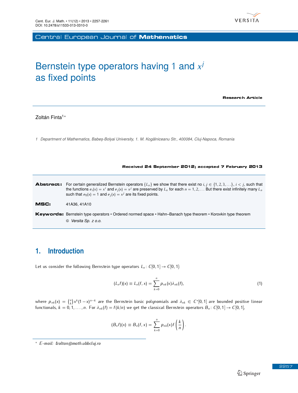 Bernstein Type Operators Having 1 And X J As Fixed Points Topic Of Research Paper In Mathematics Download Scholarly Article Pdf And Read For Free On Cyberleninka Open Science Hub