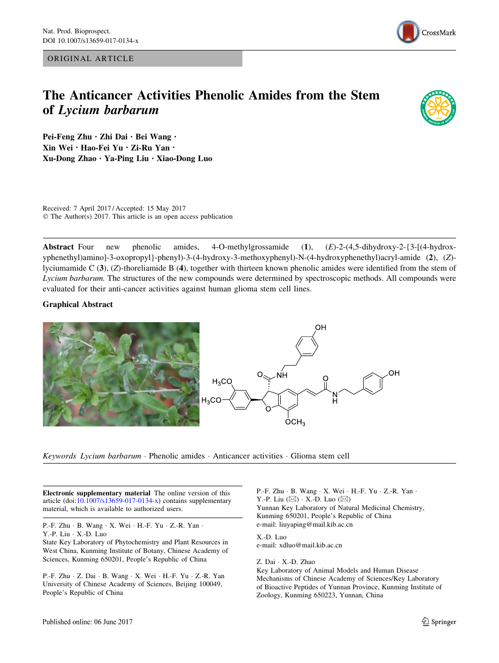The Anticancer Activities Phenolic Amides From The Stem Of Lycium Barbarum Topic Of Research Paper In Chemical Sciences Download Scholarly Article Pdf And Read For Free On Cyberleninka Open Science Hub