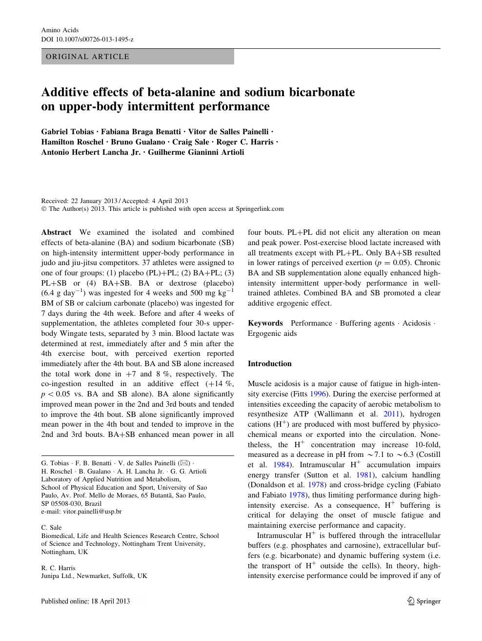 Additive Effects Of Beta Alanine And Sodium Bicarbonate On Upper Body Intermittent Performance Topic Of Research Paper In Health Sciences Download Scholarly Article Pdf And Read For Free On Cyberleninka Open Science Hub