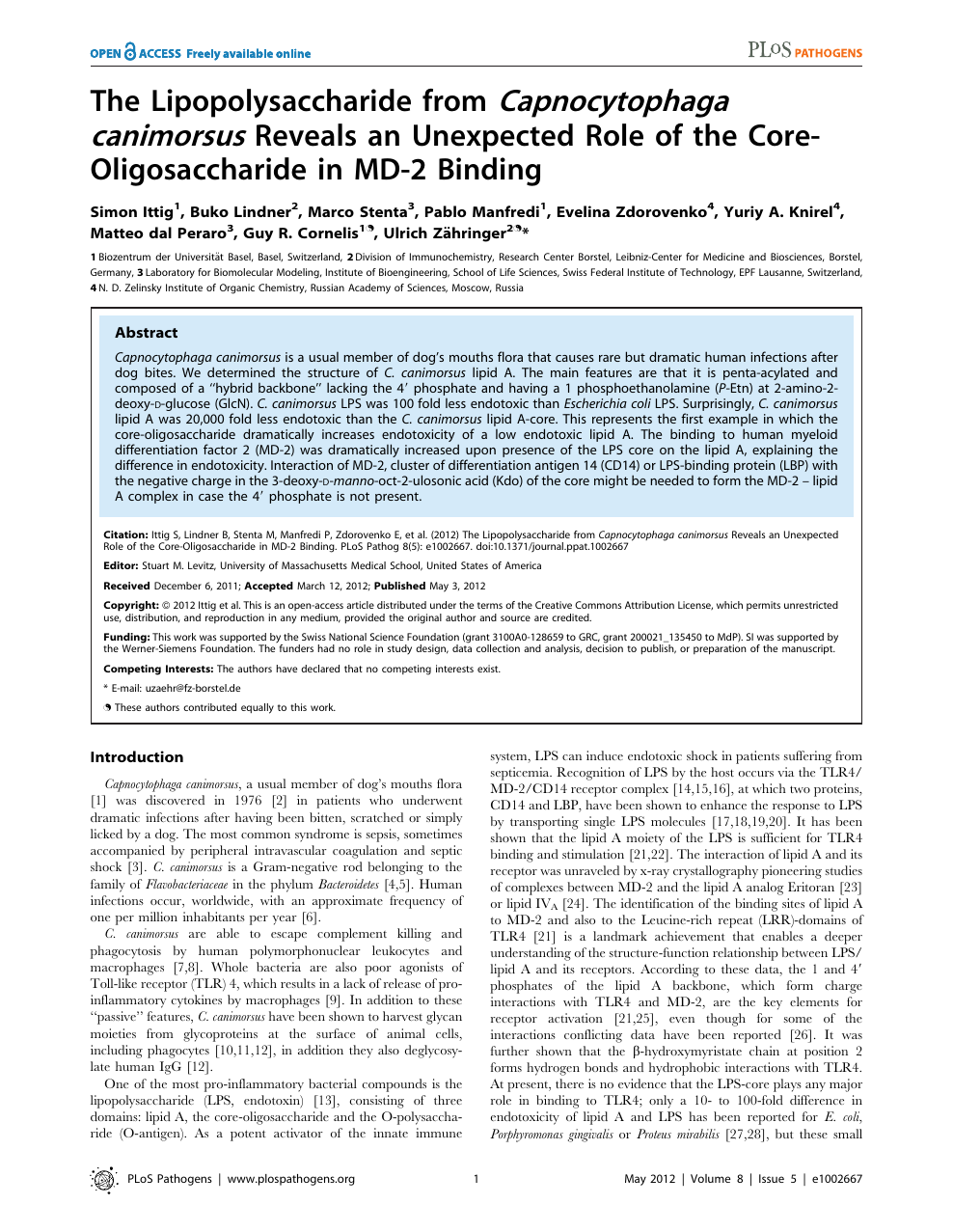 The Lipopolysaccharide From Capnocytophaga Canimorsus Reveals An Unexpected Role Of The Core Oligosaccharide In Md 2 Binding Topic Of Research Paper In Biological Sciences Download Scholarly Article Pdf And Read For Free On