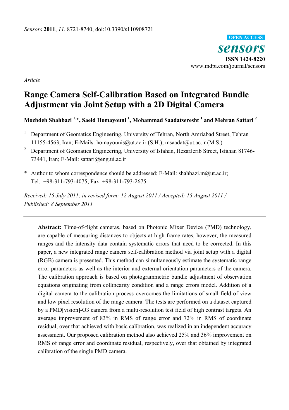 Range Camera Self Calibration Based On Integrated Bundle Adjustment Via Joint Setup With A 2d Digital Camera Topic Of Research Paper In Electrical Engineering Electronic Engineering Information Engineering Download Scholarly Article Pdf