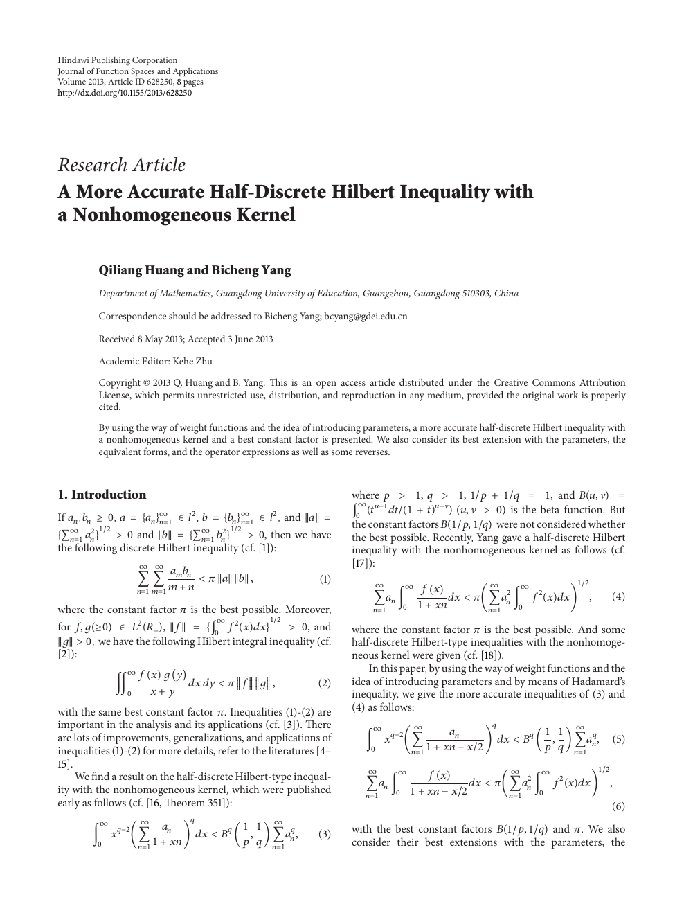 A More Accurate Half Discrete Hilbert Inequality With A Nonhomogeneous Kernel Topic Of Research Paper In Mathematics Download Scholarly Article Pdf And Read For Free On Cyberleninka Open Science Hub