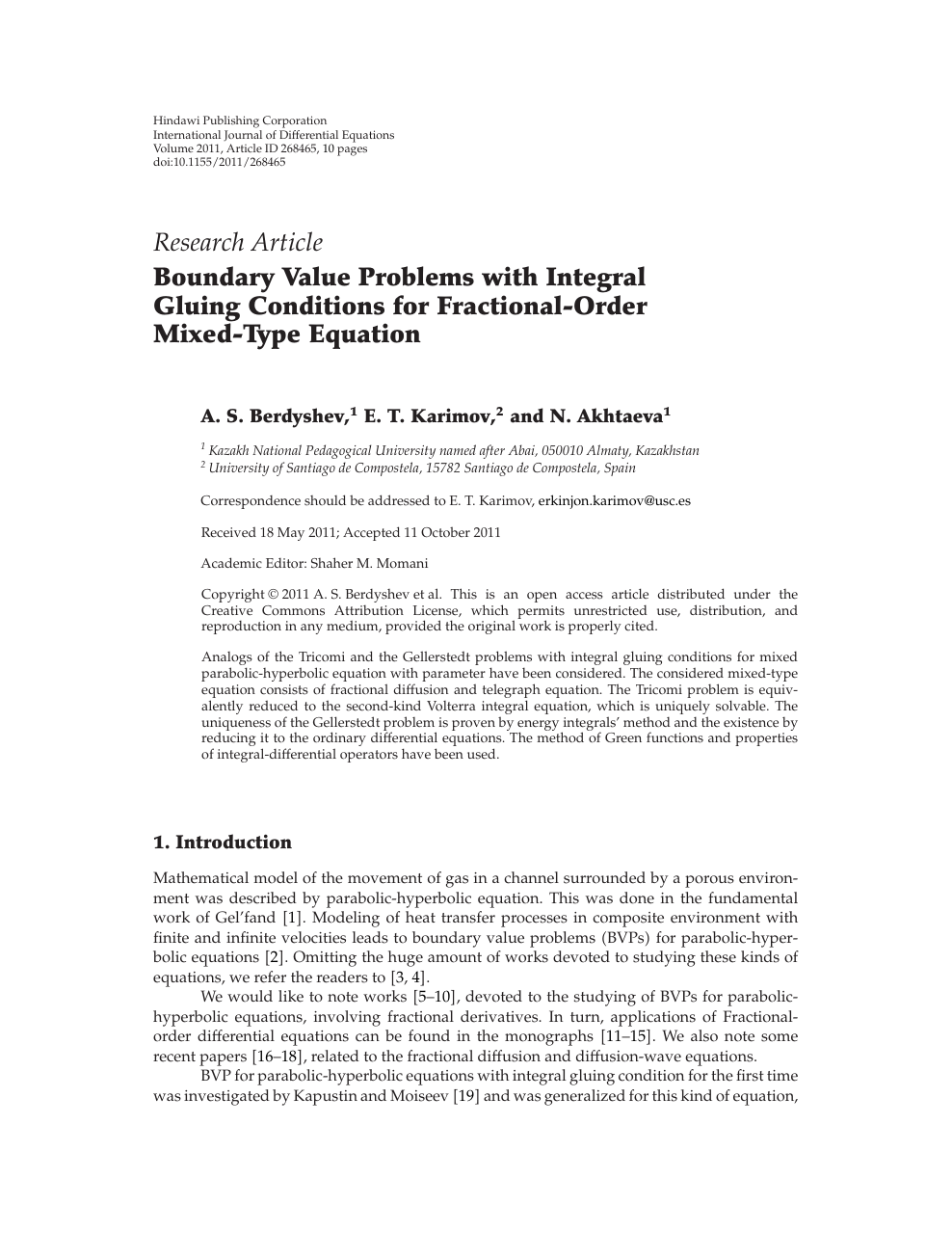 Boundary Value Problems With Integral Gluing Conditions For Fractional Order Mixed Type Equation Topic Of Research Paper In Mathematics Download Scholarly Article Pdf And Read For Free On Cyberleninka Open Science Hub