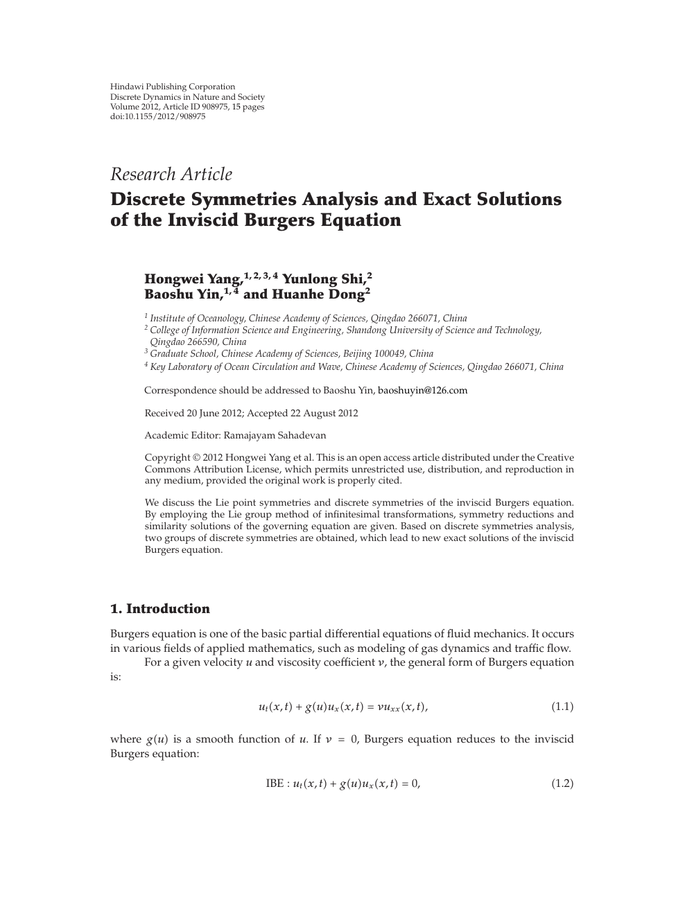 Discrete Symmetries Analysis And Exact Solutions Of The Inviscid Burgers Equation Topic Of Research Paper In Mathematics Download Scholarly Article Pdf And Read For Free On Cyberleninka Open Science Hub