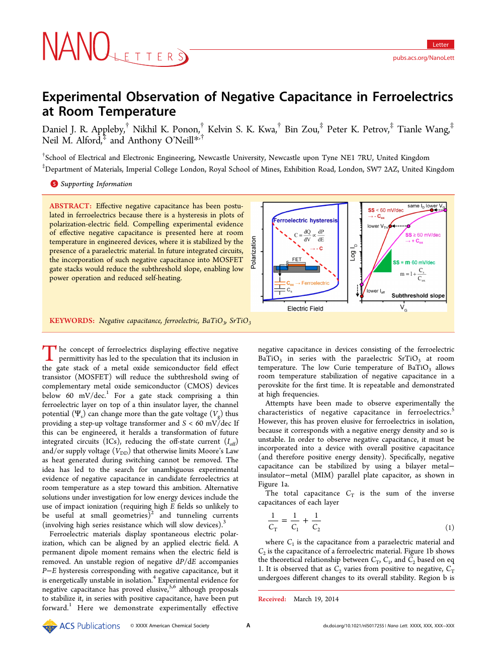 Experimental Observation Of Negative Capacitance In