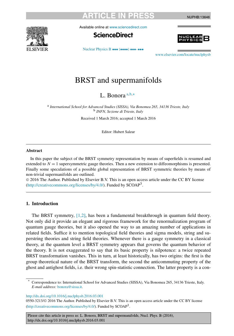 Brst And Supermanifolds Topic Of Research Paper In Physical Sciences Download Scholarly Article Pdf And Read For Free On Cyberleninka Open Science Hub