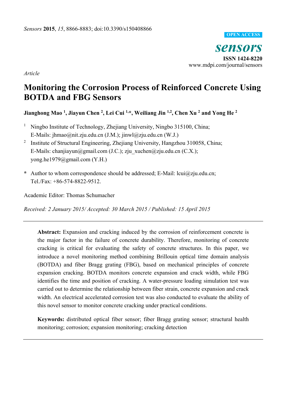 Monitoring The Corrosion Process Of Reinforced Concrete Using Botda And Fbg Sensors Topic Of Research Paper In Materials Engineering Download Scholarly Article Pdf And Read For Free On Cyberleninka Open Science