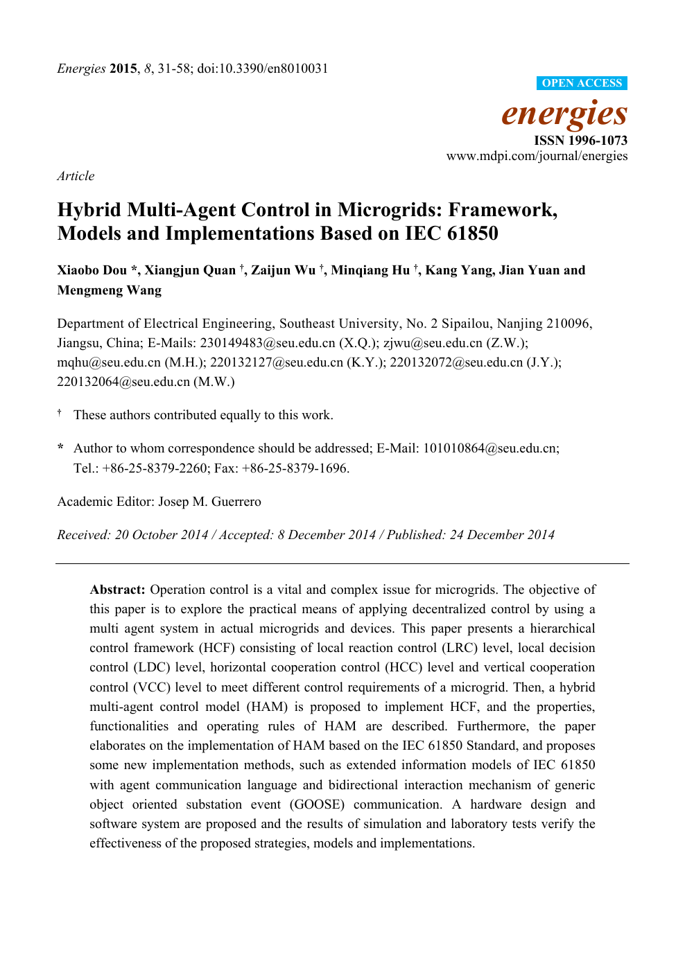 Hybrid Multi Agent Control In Microgrids Framework Models And Implementations Based On Iec Topic Of Research Paper In Electrical Engineering Electronic Engineering Information Engineering Download Scholarly Article Pdf And Read For
