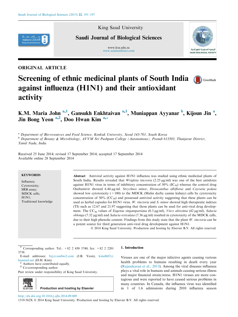 Screening Of Ethnic Medicinal Plants Of South India Against Influenza H1n1 And Their Antioxidant Activity Topic Of Research Paper In Biological Sciences Download Scholarly Article Pdf And Read For Free On