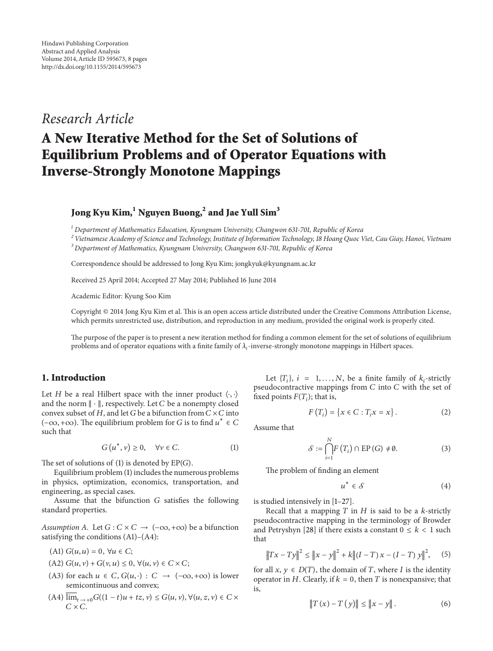 A New Iterative Method For The Set Of Solutions Of Equilibrium Problems And Of Operator Equations With Inverse Strongly Monotone Mappings Topic Of Research Paper In Mathematics Download Scholarly Article Pdf And