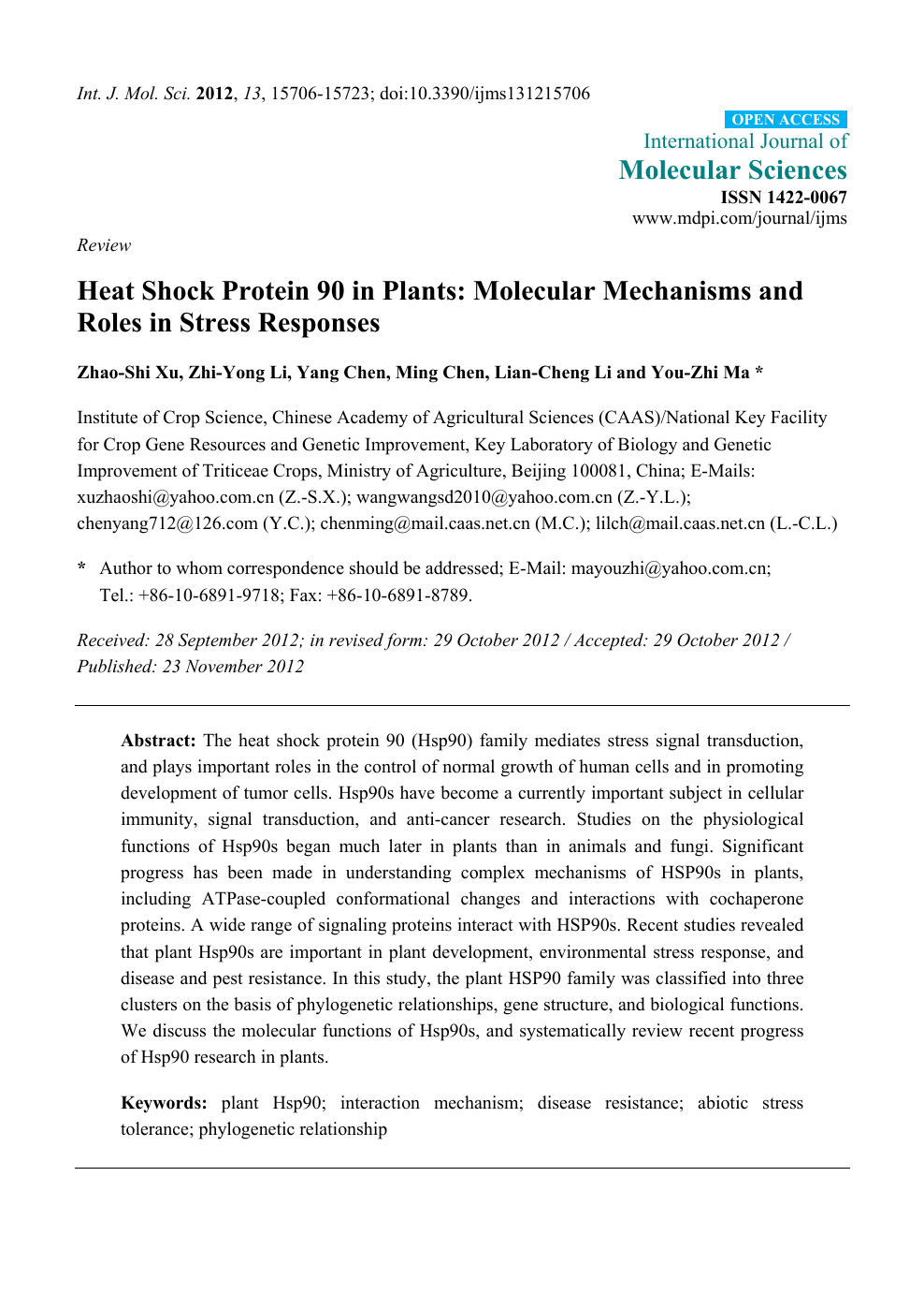 Heat Shock Protein 90 In Plants Molecular Mechanisms And Roles In Stress Responses Topic Of Research Paper In Biological Sciences Download Scholarly Article Pdf And Read For Free On Cyberleninka Open