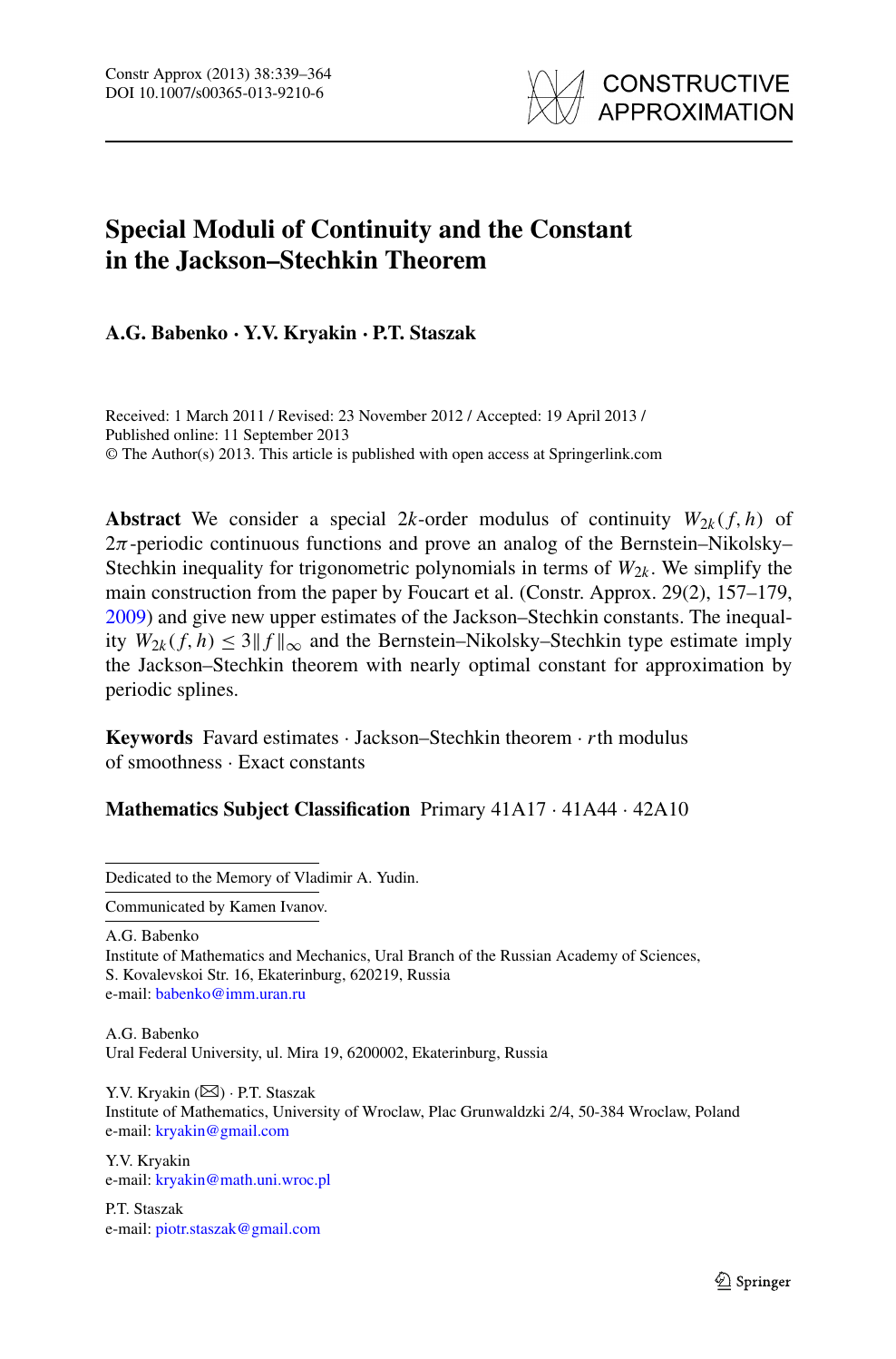 Special Moduli Of Continuity And The Constant In The Jackson Stechkin Theorem Topic Of Research Paper In Mathematics Download Scholarly Article Pdf And Read For Free On Cyberleninka Open Science Hub
