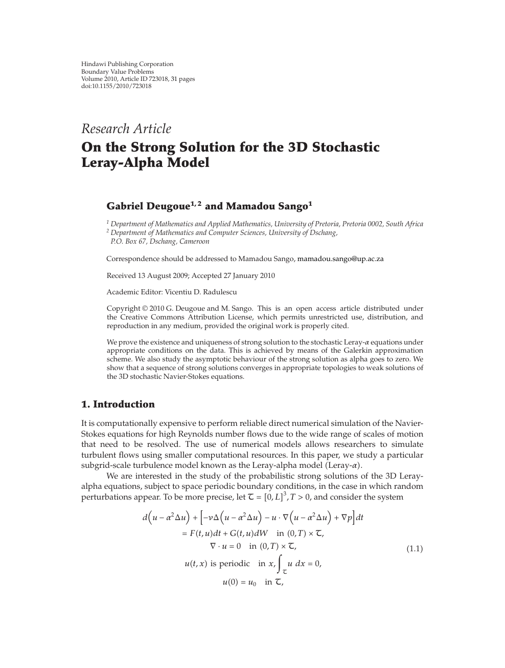 On The Strong Solution For The 3d Stochastic Leray Alpha Model Topic Of Research Paper In Mathematics Download Scholarly Article Pdf And Read For Free On Cyberleninka Open Science Hub