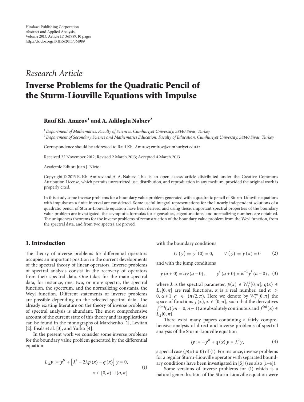 Inverse Problems For The Quadratic Pencil Of The Sturm Liouville Equations With Impulse Topic Of Research Paper In Mathematics Download Scholarly Article Pdf And Read For Free On Cyberleninka Open Science Hub
