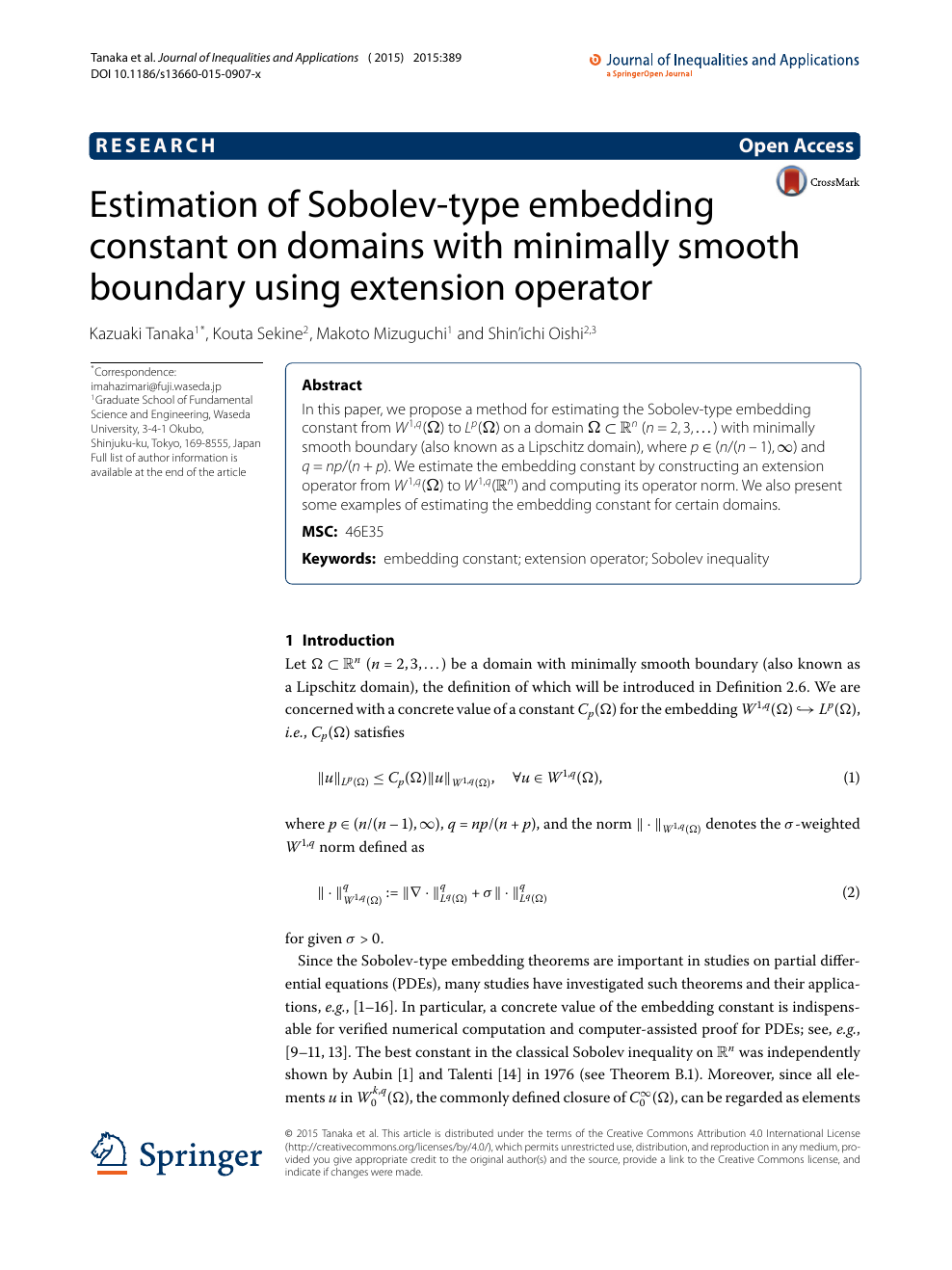 Estimation Of Sobolev Type Embedding Constant On Domains With Minimally Smooth Boundary Using Extension Operator Topic Of Research Paper In Mathematics Download Scholarly Article Pdf And Read For Free On Cyberleninka Open