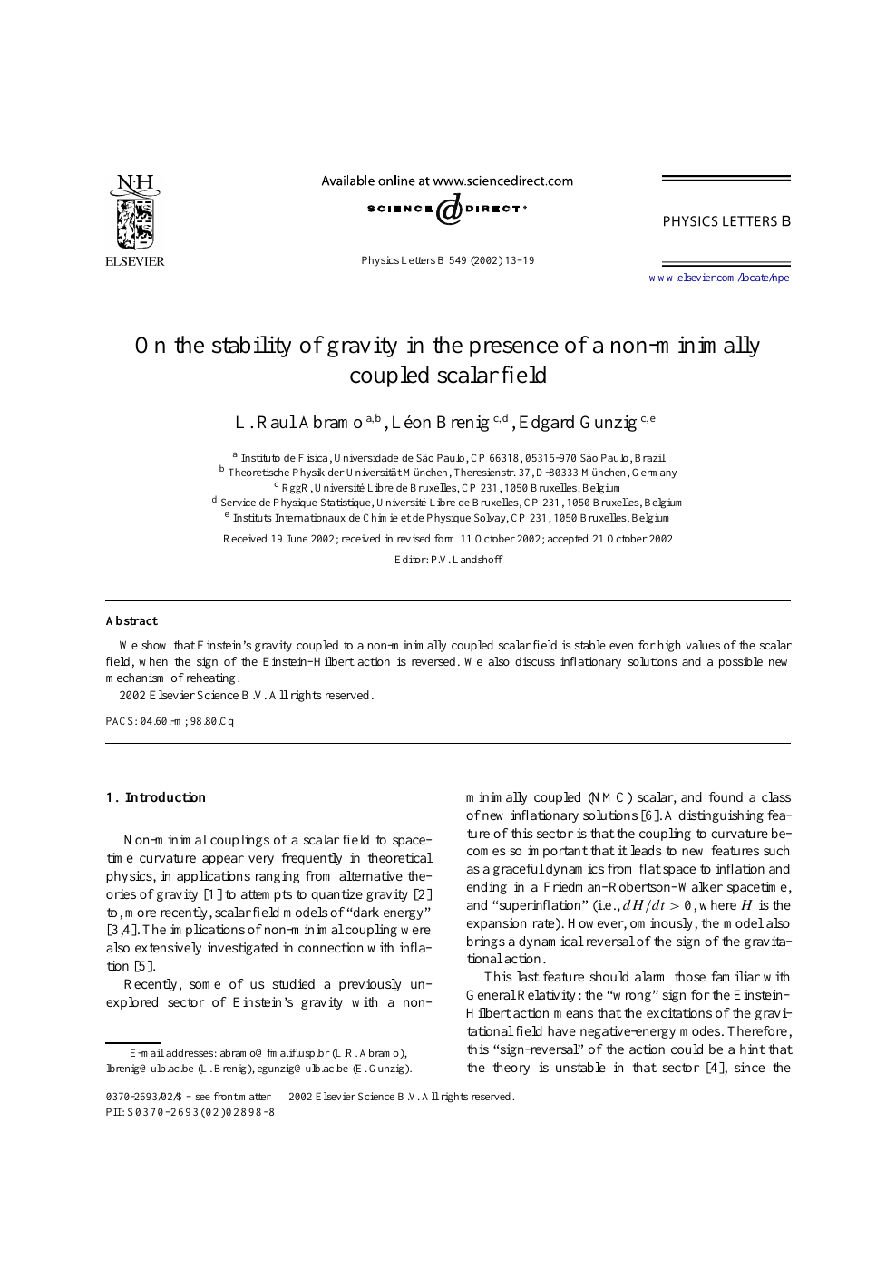 On The Stability Of Gravity In The Presence Of A Non Minimally Coupled Scalar Field Topic Of Research Paper In Physical Sciences Download Scholarly Article Pdf And Read For Free On Cyberleninka