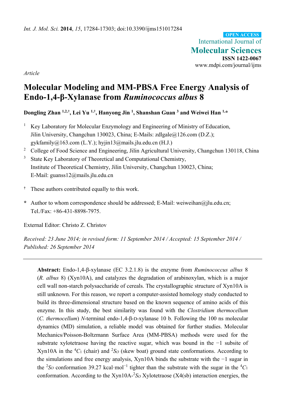 Molecular Modeling And Mm Pbsa Free Energy Analysis Of Endo 1 4 B Xylanase From Ruminococcus Albus 8 Topic Of Research Paper In Biological Sciences Download Scholarly Article Pdf And Read For Free On Cyberleninka Open