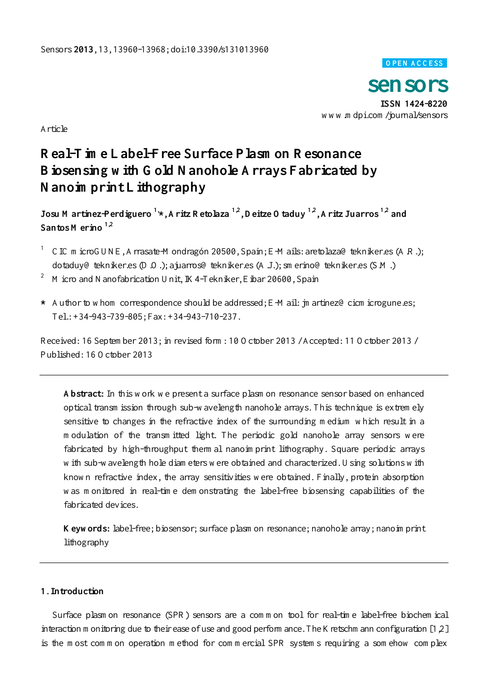 Real Time Label Free Surface Plasmon Resonance Biosensing With Gold Nanohole Arrays Fabricated By Nanoimprint Lithography Topic Of Research Paper In Nano Technology Download Scholarly Article Pdf And Read For Free On Cyberleninka Open